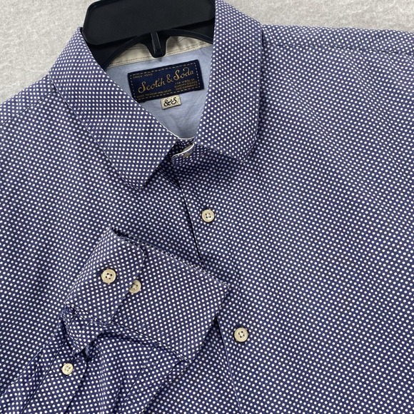 Scotch & Soda LARGE Shirt Button Down Front Blue Polka Dot Cotton Classic READ‎ - Picture 1 of 14